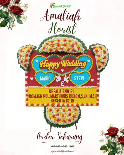 Karangan Papan Bunga Pernikahan di Pinggan
